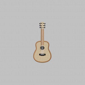 May include: A ukulele with a light brown woven body and a darker brown trim. The neck and headstock are also light brown, with black tuning pegs. The sound hole is circular, and the bridge is black.
