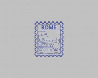 Rome Stamp Embroidery Design: Italy Travel Souvenir (Digital File, 4 Sizes