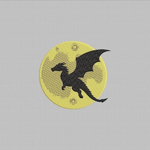 Dragon Machine Embroidery Design, Dragon Embroidery Design File, Moon and dragon silhouette Design, Instant download, 4 Sizes