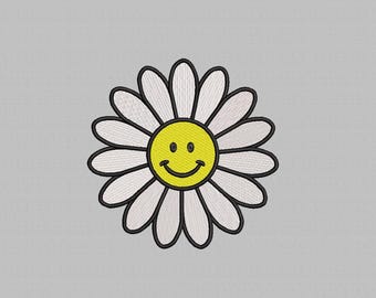 Daisy Smile Embroidery Design, Happy Flower Emoji (Instant Download)
