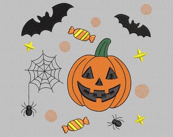 Halloween Icons Embroidery Design: Spooky Season, Pumpkin (Digital File, 4 Sizes