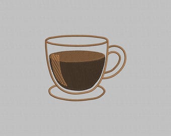 Kaffee Stickdatei, schwarze Kaffeemaschine, Maschinenstickerei, Kaffeeliebhaber Stickdatei, Mini Kaffeetasse Stickdatei, 4 Größen