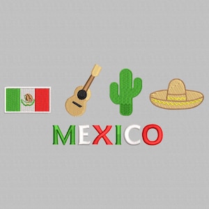 Mexico Embroidery Designs, Sombrero design, Guitar Cactus embroidery, Embroidery Machine Design File Hats, Mexican Embroidery, 3 Sizes