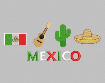Mexico Embroidery Designs, Sombrero design, Guitar Cactus embroidery, Embroidery Machine Design File Hats, Mexican Embroidery, 3 Sizes