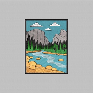 National Park Yosemite Embroidery Design, Landscape Mountains Embroidery pattern, Yosemite California, Digital File download, 4 Sizes