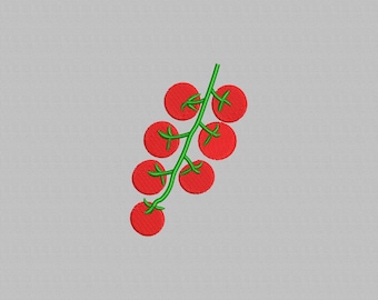 Cherry Tomatoes Embroidery Design: Food Garden Pattern (Digital File, 4 Sizes