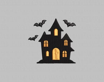 Haunted House Embroidery Design: Halloween Machine Embroidery Pattern (Digital File, 4 Sizes)
