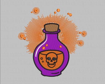 Potion Bottle Embroidery Design: Skull Machine File (Instant Download, 4 Sizes