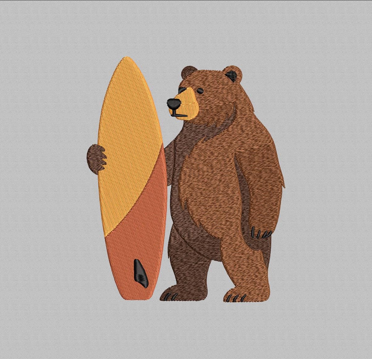 Bear With Surfboard Embroidery Design, California Theme (digital 