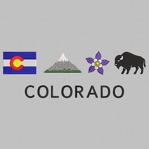 Colorado embroidery machine, Colorado Icons Digital File, USA State Embroidery pattern, Mountain, Buffalo, Instant download, 3 Sizes