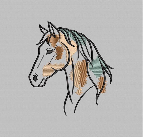 Horse Head Embroidery Design, Animal Digital File (4 Sizes) - Etsy