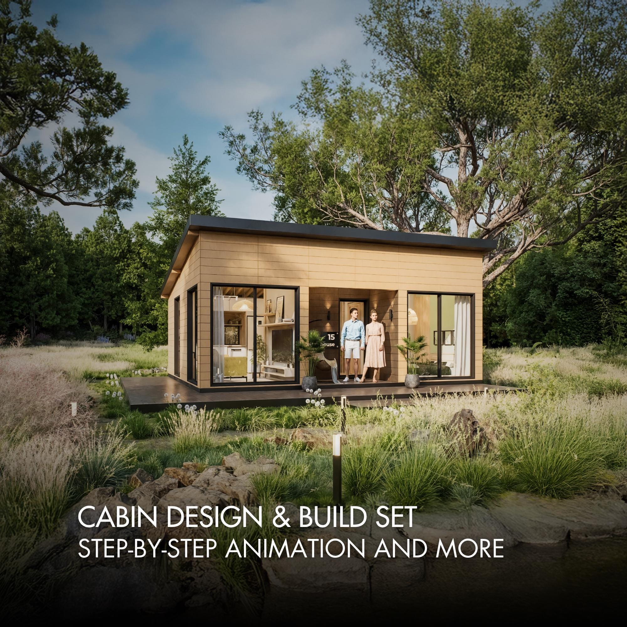 Modern Tiny House Plan: 432 Sqft DIY Cabin Blueprint (PDF Download) - Etsy, image size:2000x2000
