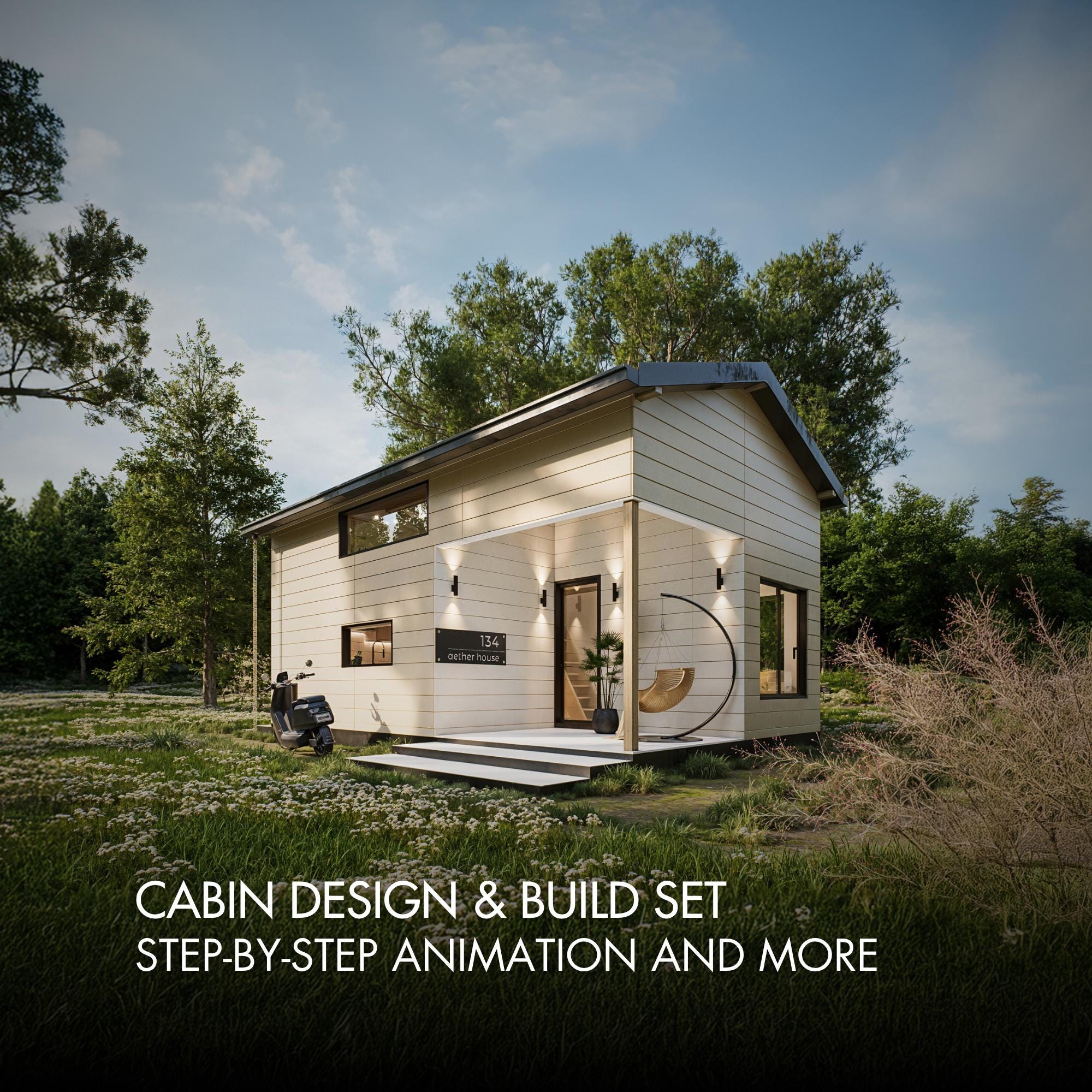 Modern Tiny House Plan: 375 Sqft DIY Cabin Blueprint (PDF Download) - Etsy, image size:2000x2000