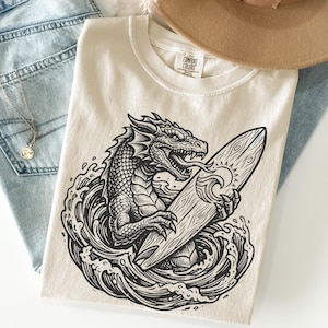 Leviathan Surfing Shirt, Mythical Sea Monster Top, Ocean Wave Rider Tee