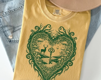 Forest Heart Graphic Tee, Woodland Love Illustration, Nature Lover Gift