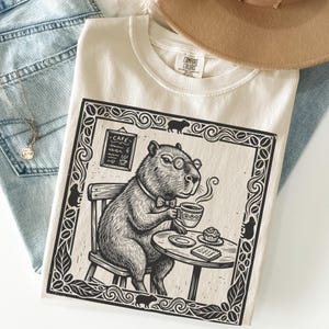 Capybara Coffee Shirt, Cafe Hopper Apparel, Introvert Writer Clothing