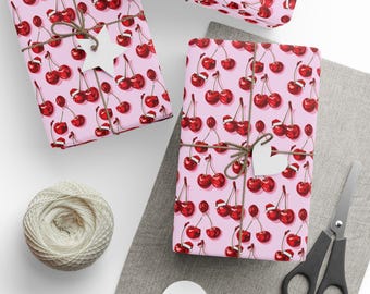 Papier cadeau cerise rouge | Papier cadeau cerise rose