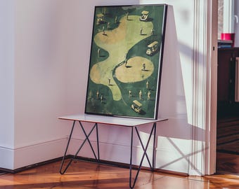 poster vintage da golf, decorazioni da golf per caverne umane, dipinti da golf, poster da golf, opere d'arte su campi da golf, dipinti su campi da golf, dipinti su mazze da golf