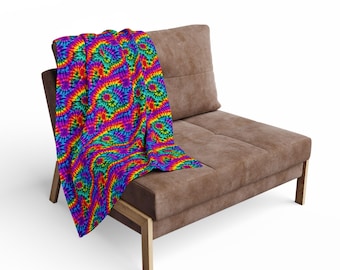 Tie Dye Spiral Pattern Arctic Fleece Blanket | Rainbow Psychedelic Throw