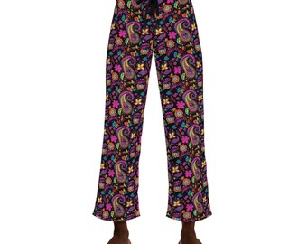 Pantalones de pijama para hombre con estampado floral de cachemira colorido