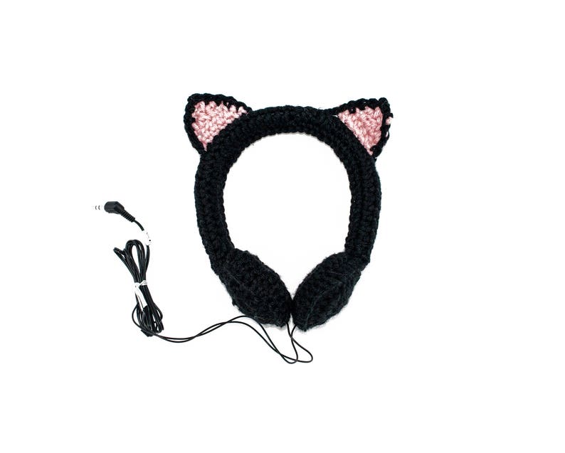 Black Cat Crocheted Headphones image 1