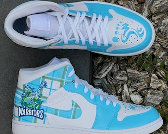 Custom Hand-Painted Air Jordan 1 Mid: Tartan Design Sneakers