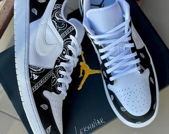 Custom Hand-Painted Air Jordan 1 Low: Bandana Design Sneakers