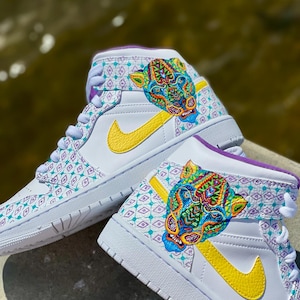 Hand-Painted Air Jordan 1 Mid: Alebrije Mexican Design Sneakers