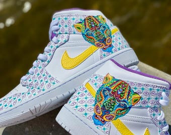 Hand-Painted Air Jordan 1 Mid: Alebrije Mexican Design Sneakers