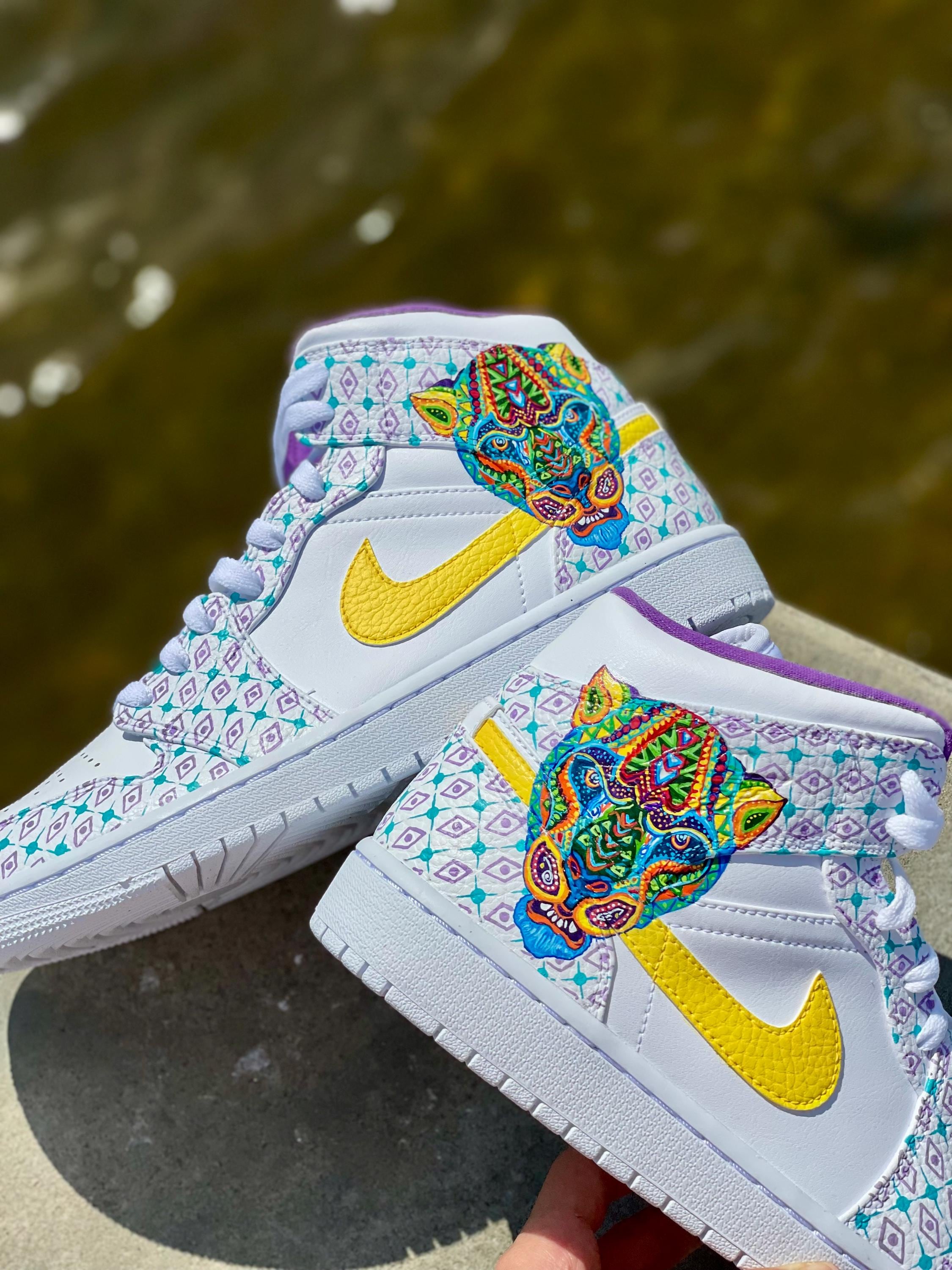 white colorful jordans