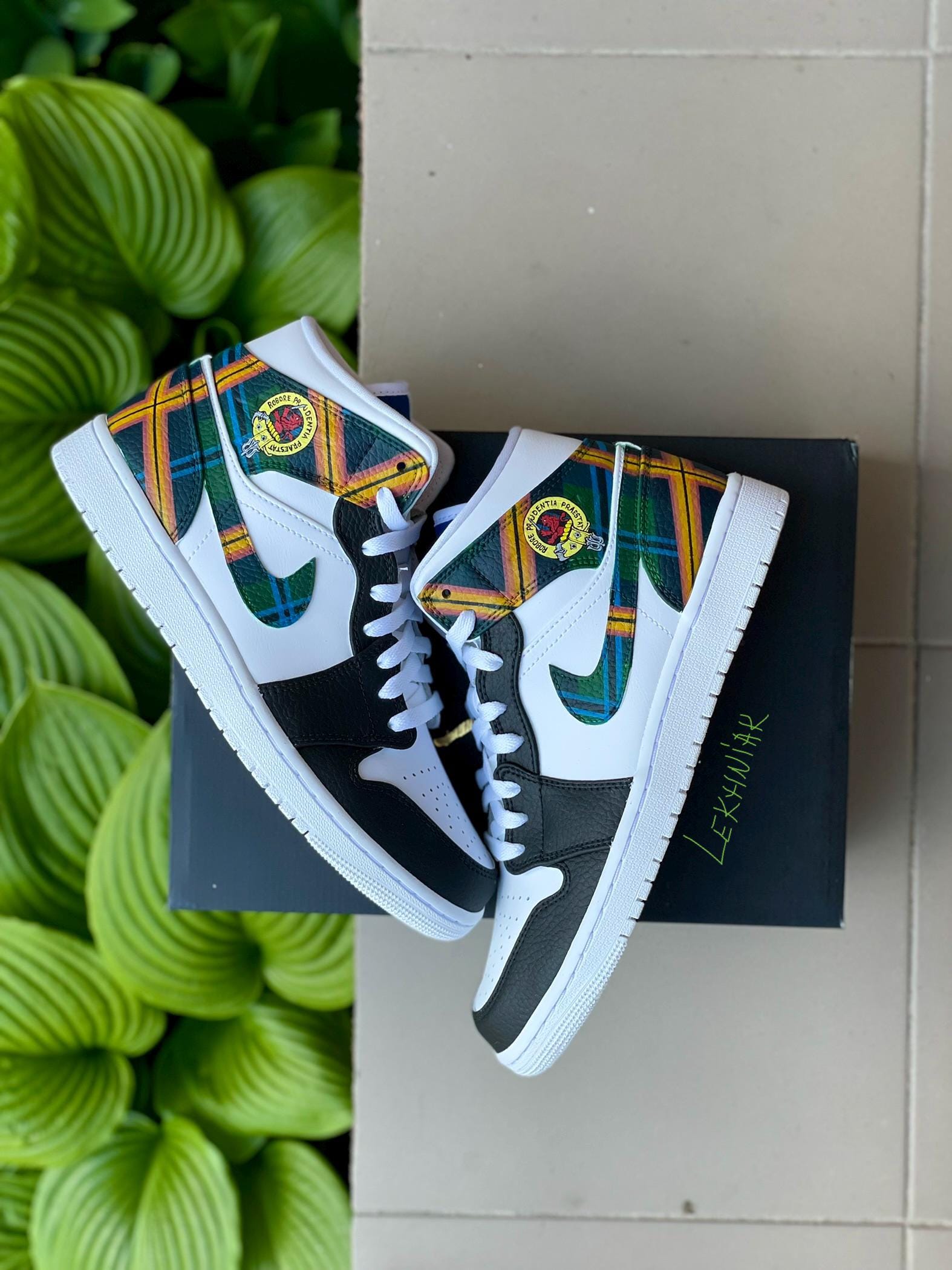 Hand-Painted Tartan Air Jordan 1 Mid: Custom AF1 Sneakers