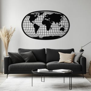 Metalen muurkunst wereldkaart - moderne metalen wanddecoratie wereldkaart - unieke muursculptuur wereldraster voor thuis en op kantoor