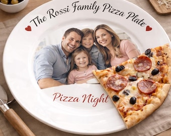 Personalized Pizza Plate Family Photo Custom Name Pizza Night Gift Large Ceramic