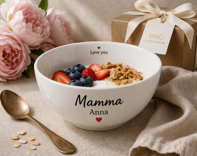 Personalized Mamma Breakfast Bowl Italian Mom Gift Custom Name Ceramic