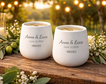 Personalized Ceramic Wedding Wine Cups for Bride Groom – Rustic Table Drinkware