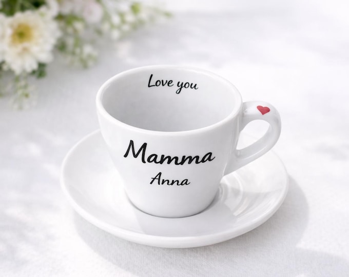 Personalized Mamma Espresso Cup Italian Mom Gift Coffee Cup Heart Handle