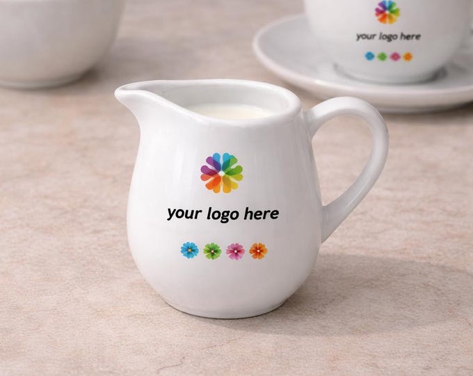 Custom Logo Porcelain Milk Jug – Personalized Coffee Creamer – Branded Café Tableware Gift
