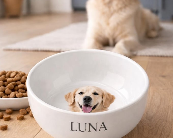 Personalized Pet Bowl: Custom Name, Photo Inside Ceramic Dog Cat Food Bowl