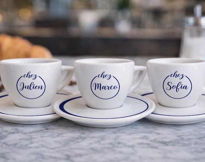 Personalized Espresso Cup Saucer Custom Name Bistro Style Airbnb Coffee Gift