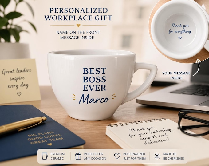 Personalized Coffee Cup Workplace Gift Boss Colleague Retirement Name Message Inside