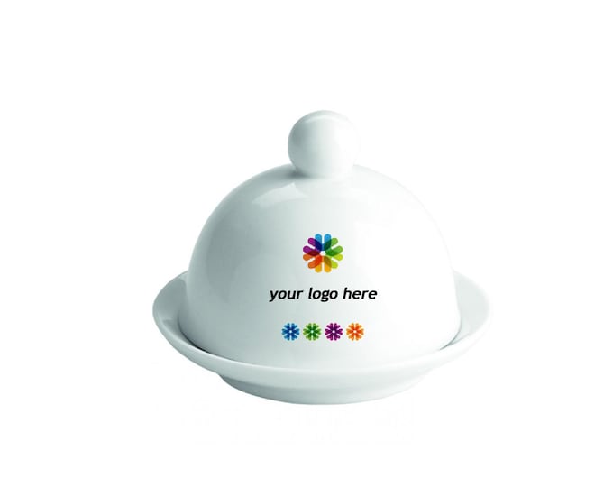 Personalized Butter Dish with Logo – Porcelain Butter Keeper – Coffee Table Gift