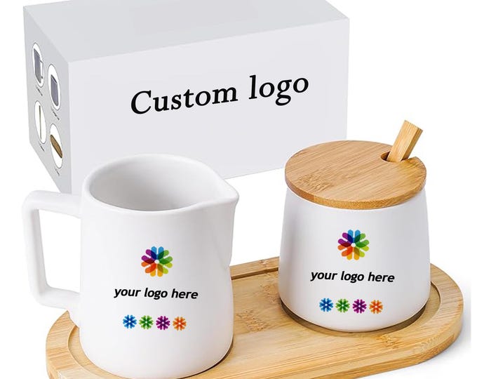 Personalized Sugar Bowl Set with Creamer – Custom Coffee Table Set – Logo Gift