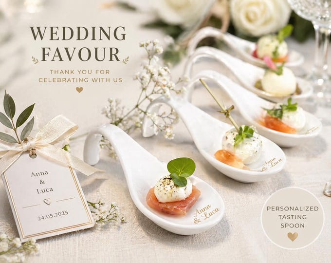Personalized Porcelain Tasting Spoons: Custom Wedding Favors, Guest Gifts
