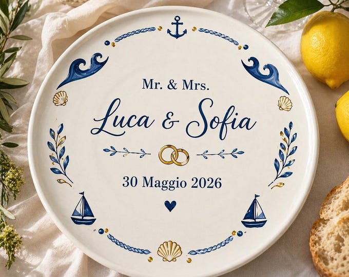 Personalized Wedding Plate Couple Names Date Italian Keepsake Gift Ceramic