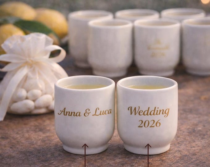 Personalized Limoncello Cups Wedding Favor Italian Ceramic Shot Glass Name Date