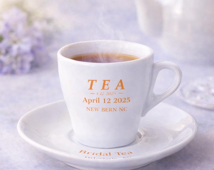 Personalized Tea Party Favor Cup and Saucer: Set Custom Event Porcelain with logo