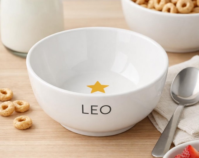 Personalized Kids Breakfast Bowl Custom Name Photo Inside Ceramic Cereal Bowl Child Gift