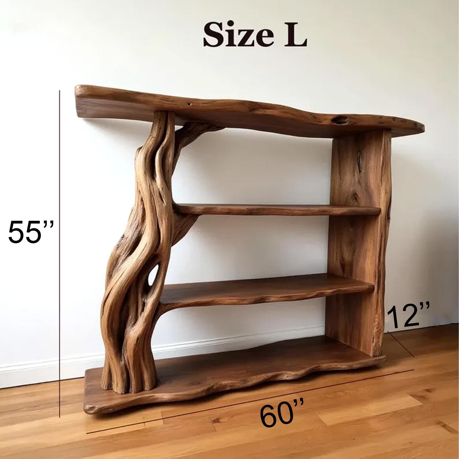 Solid Wood Book Shelf Mid Century Driftwood Branch Bookcase Live Edge ...