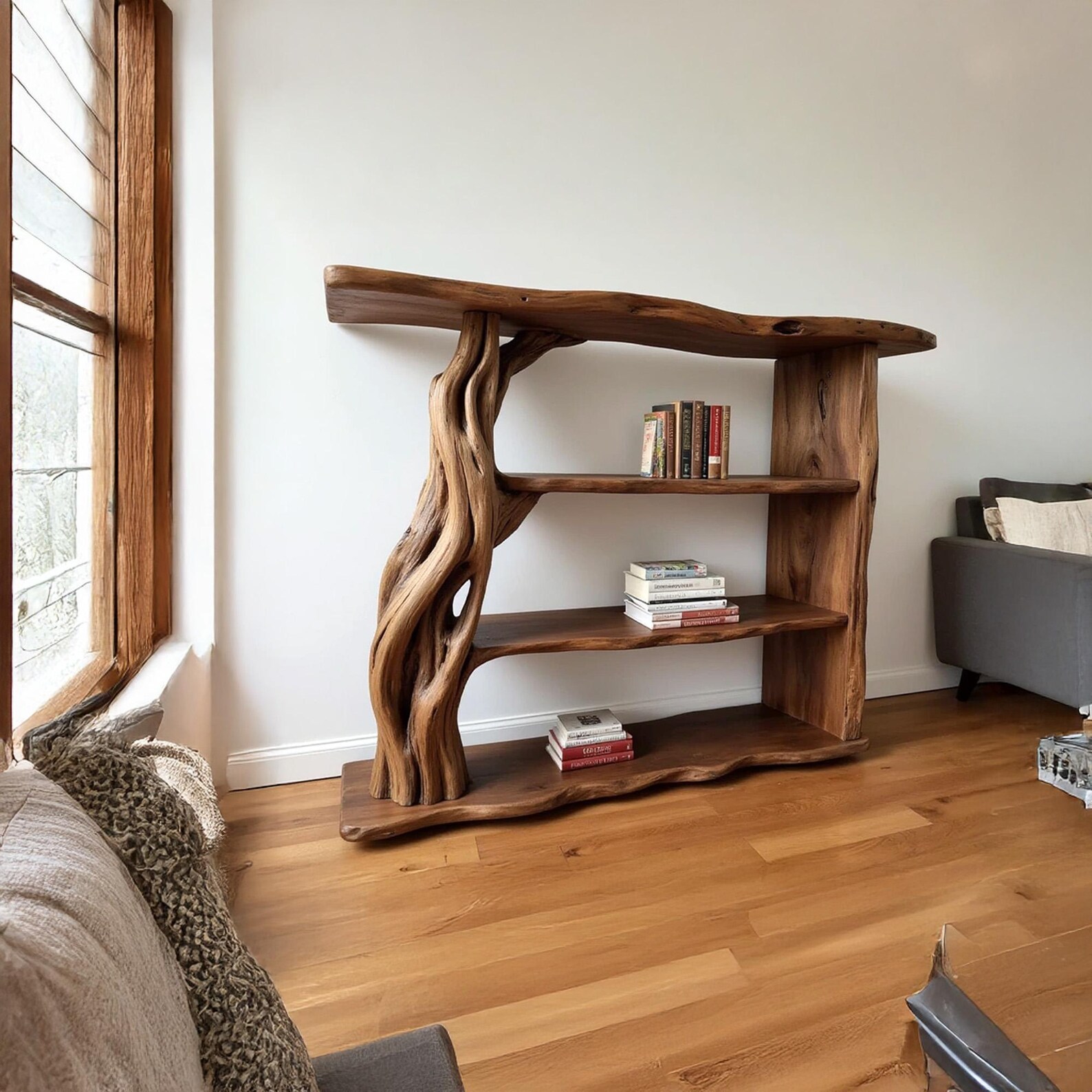 Solid Wood Book Shelf Mid Century Driftwood Branch Bookcase Live Edge ...