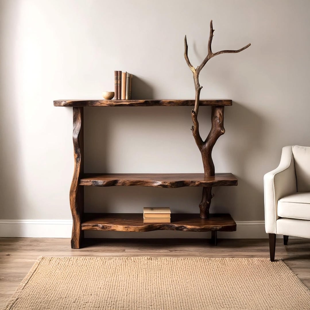 Mid Century Driftwood Bookcase Solid Wood Bookshelf Live Edge Shelf ...